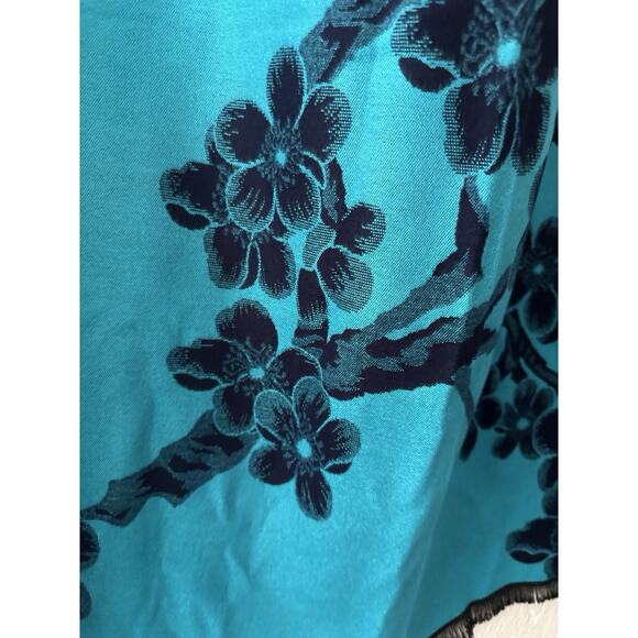 Pashmina Scarf Wrap Womens 76 in x 24 Blue Reversible 100% Cashmere Floral - Picture 12 of 15